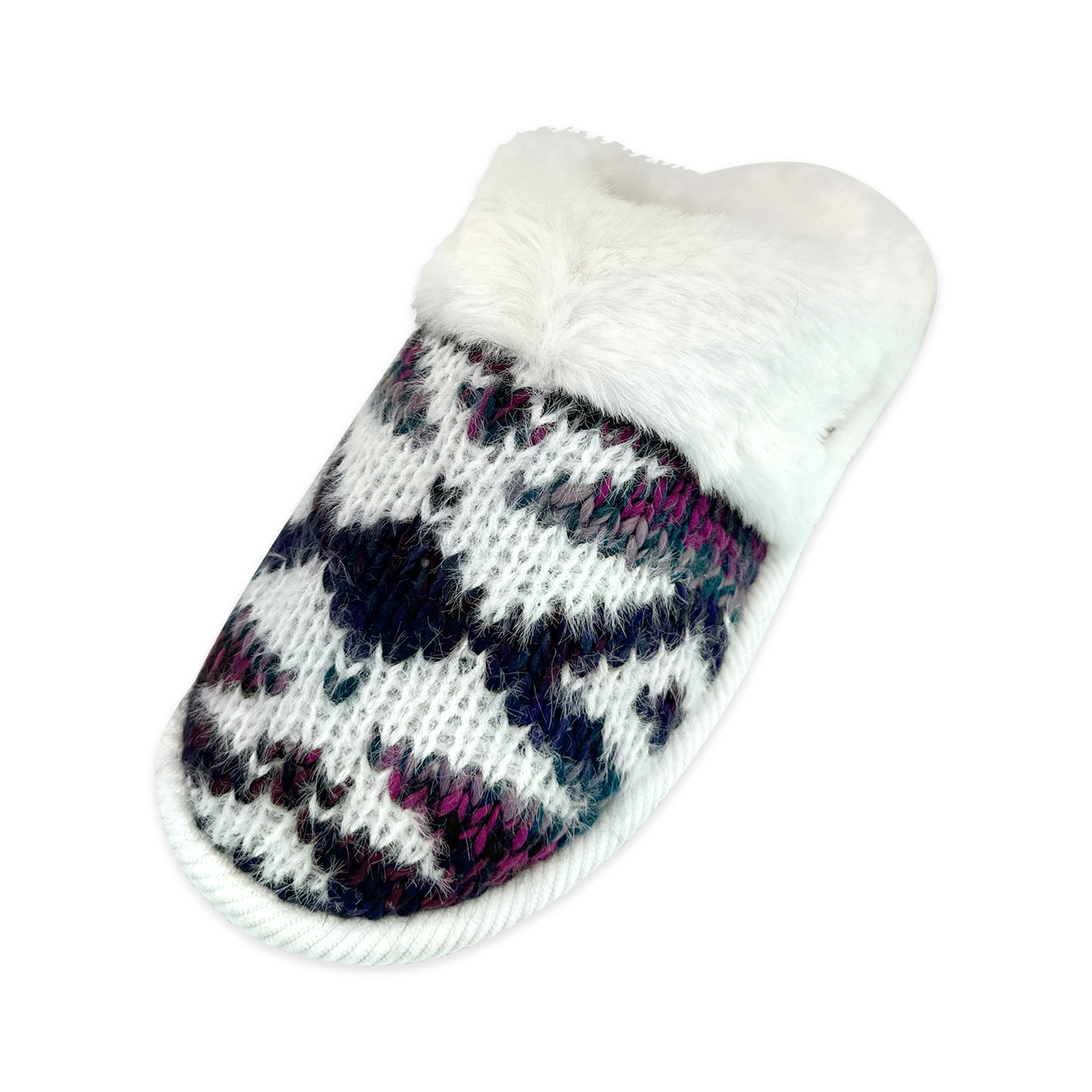 Women's Aztec Knitted Slip-On Slippers with Faux Fur Cuff (Clearance)